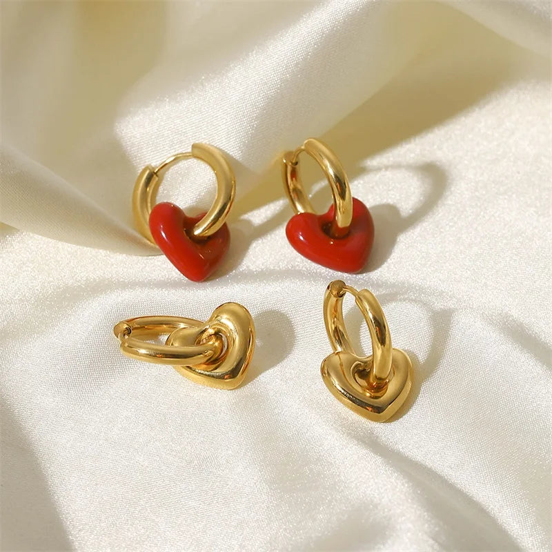 Red Heart Drop Earrings