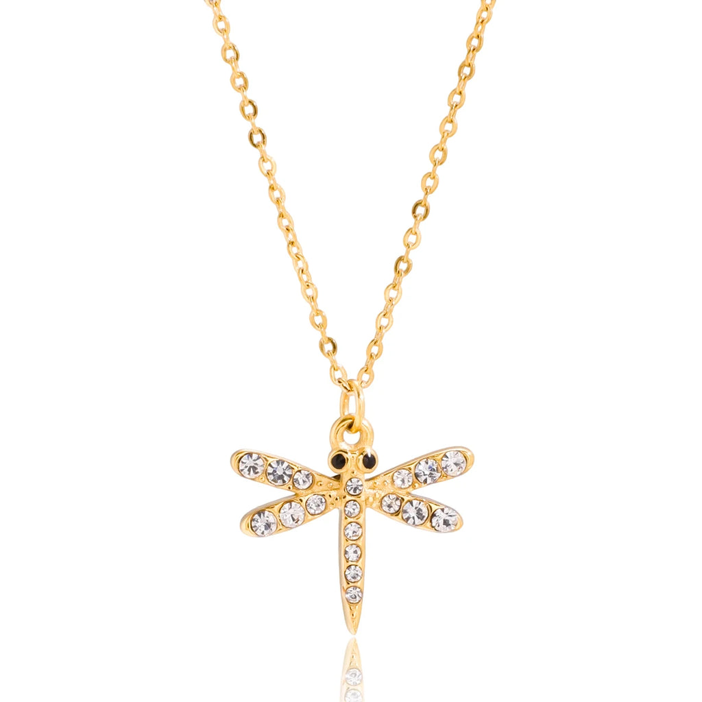 Delicate Crystal Dragonfly Pendant Necklace