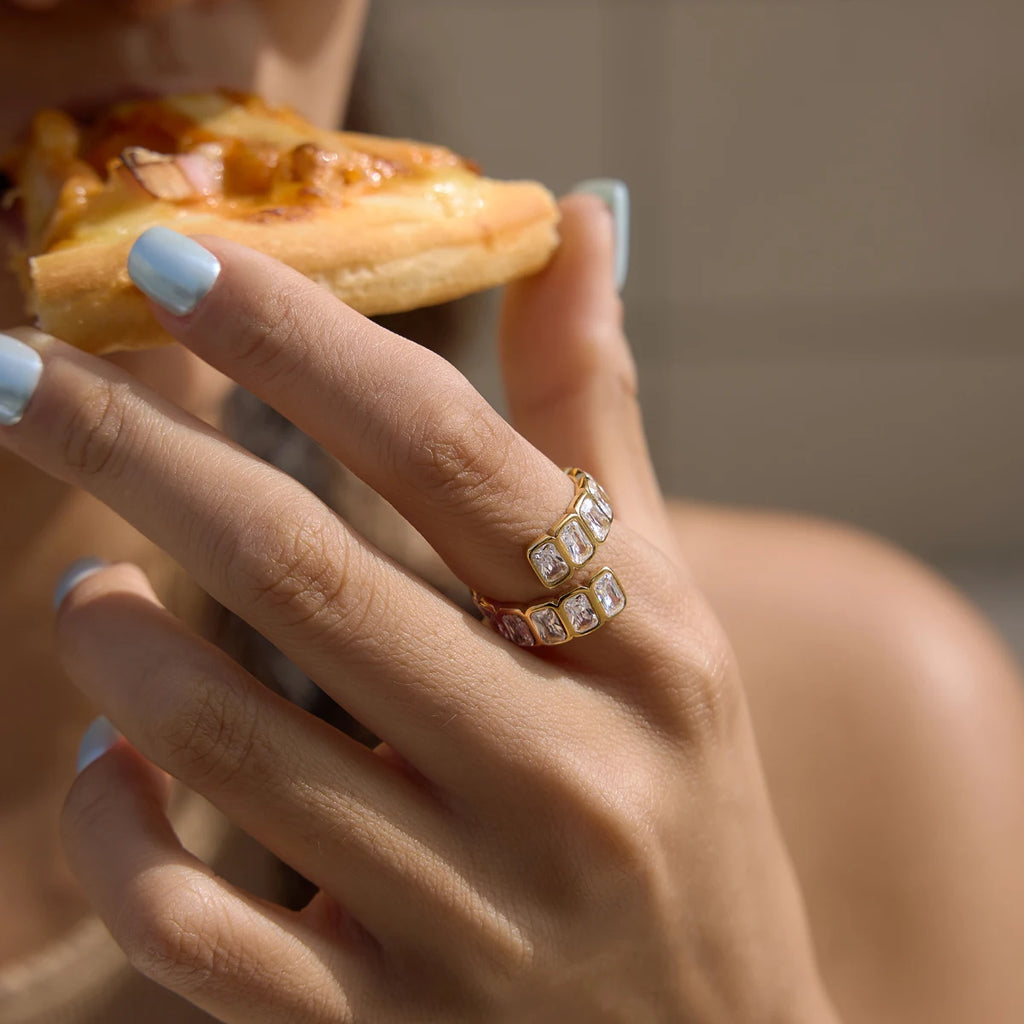 Luxury Full Rectangle Zircon Open Rings