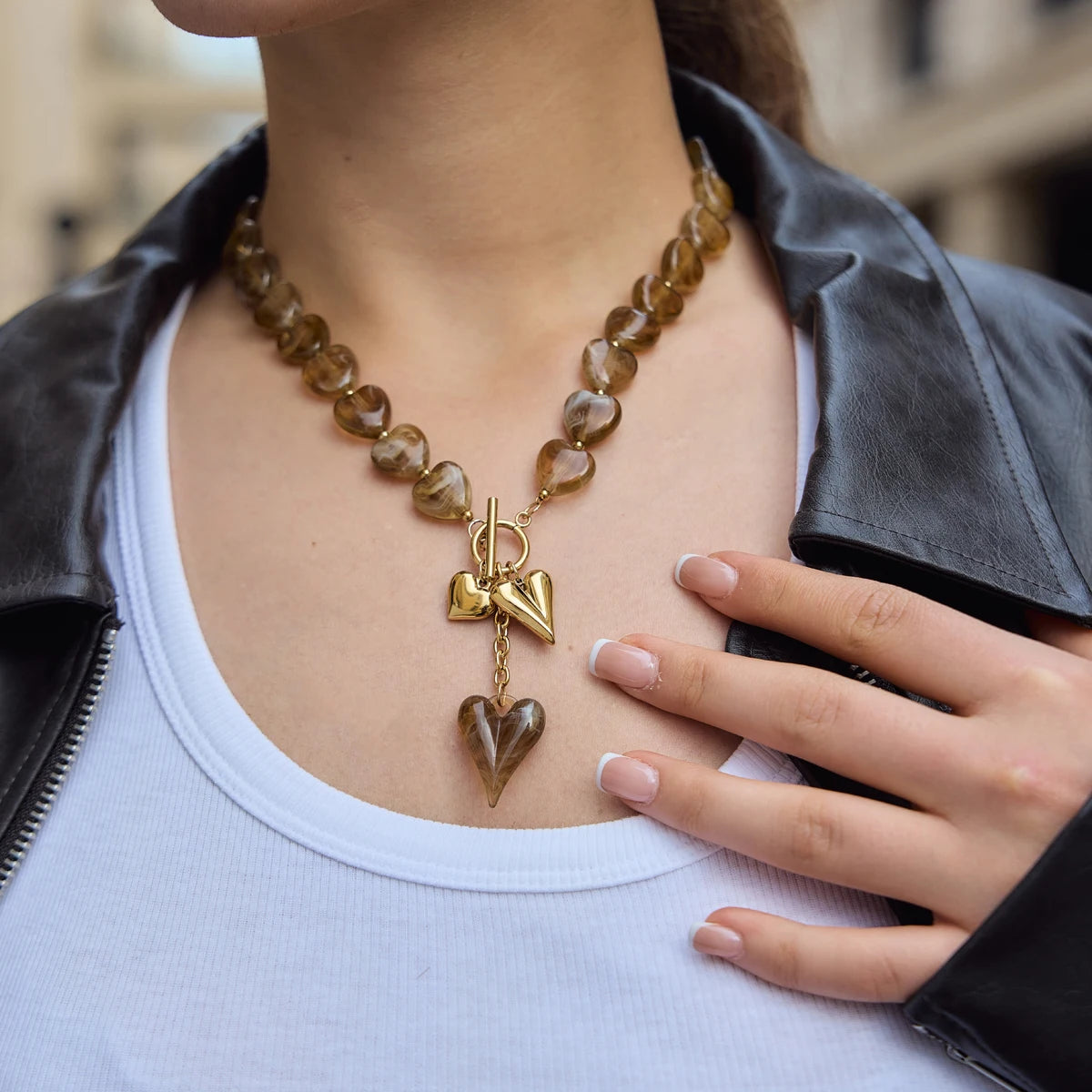 Chic Chunky Resin Heart Pendant Necklace