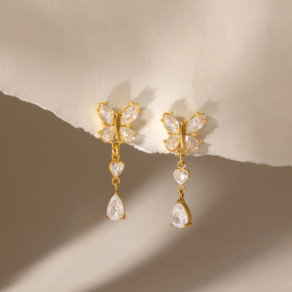 Delicate Zircon Butterfly Heart Water Drop Earrings