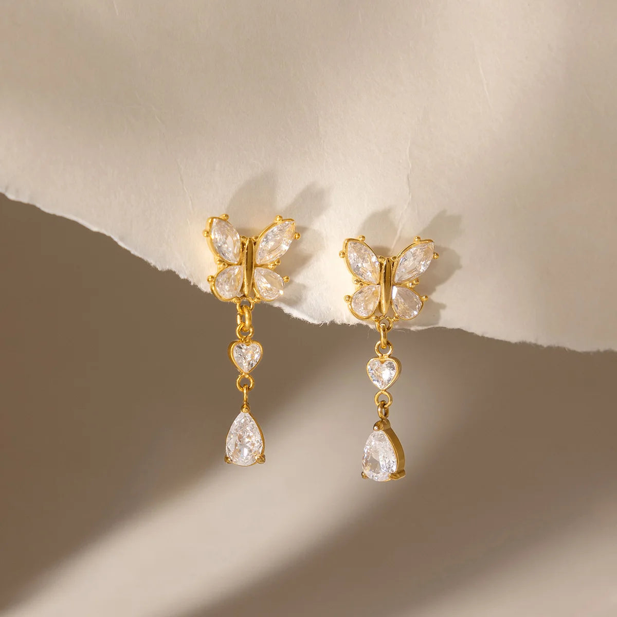 Delicate Zircon Butterfly Heart Water Drop Earrings
