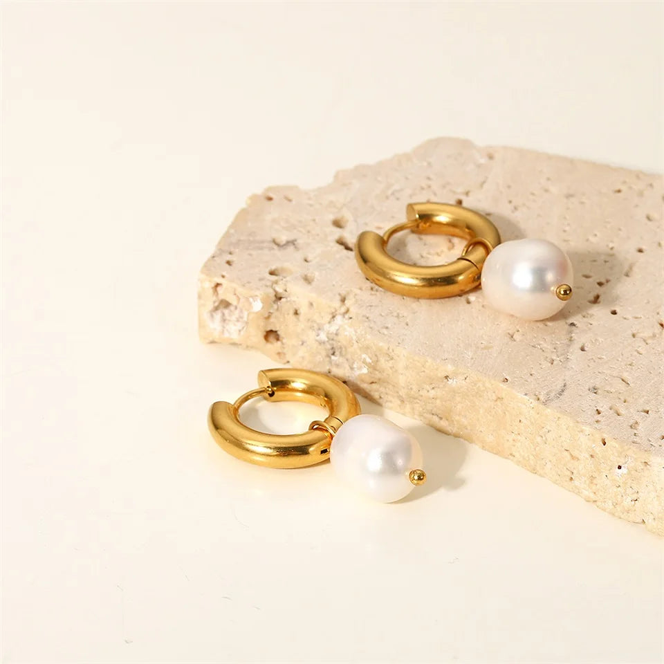 Stainless Steel Gold Plated Earrings Pearl Pendants Women's Earrings Trend Simple Pendant Earrings Party Jewelry 2022