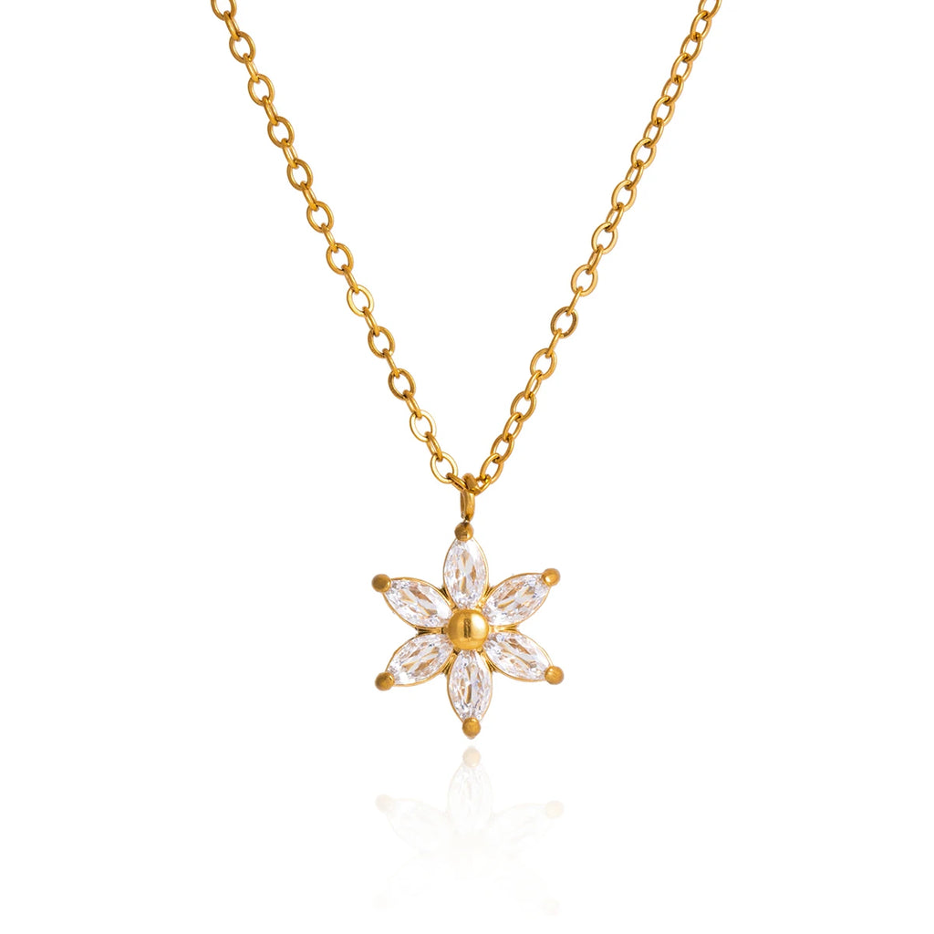 Classic Zircon Flower Pendant Necklace