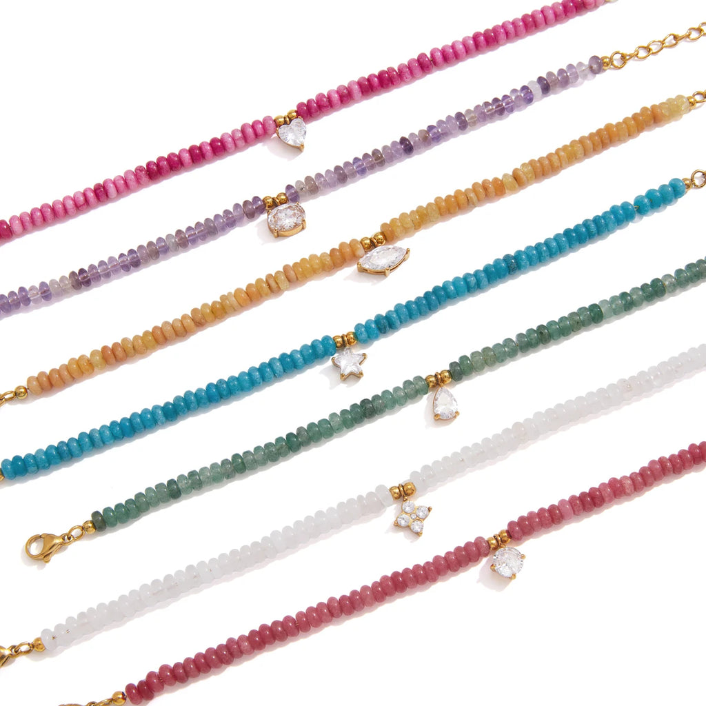 Chic Colored Natural Stone Zircon Pendant Bracelet