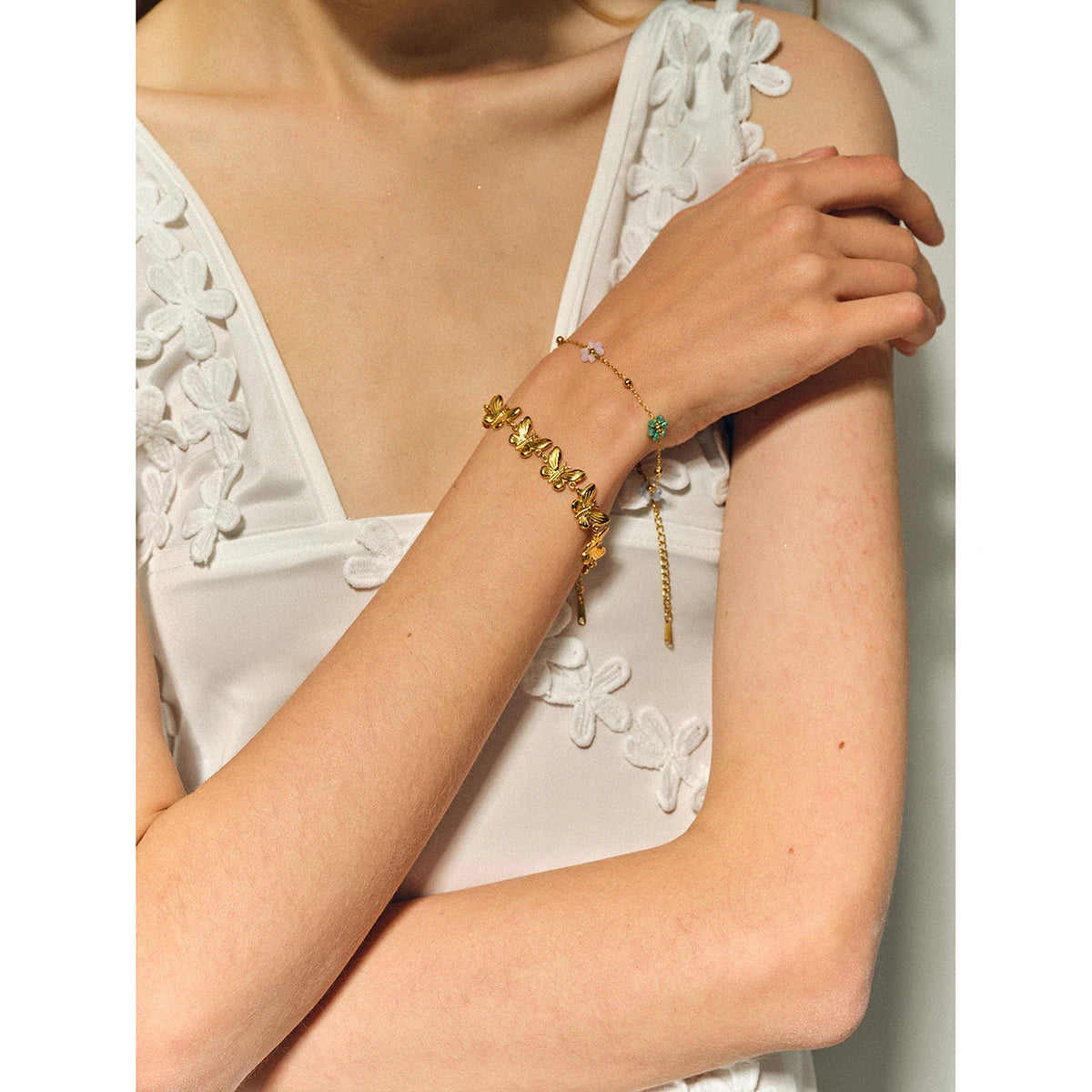 Colorful Floral Chain Bracelet Necklace Set