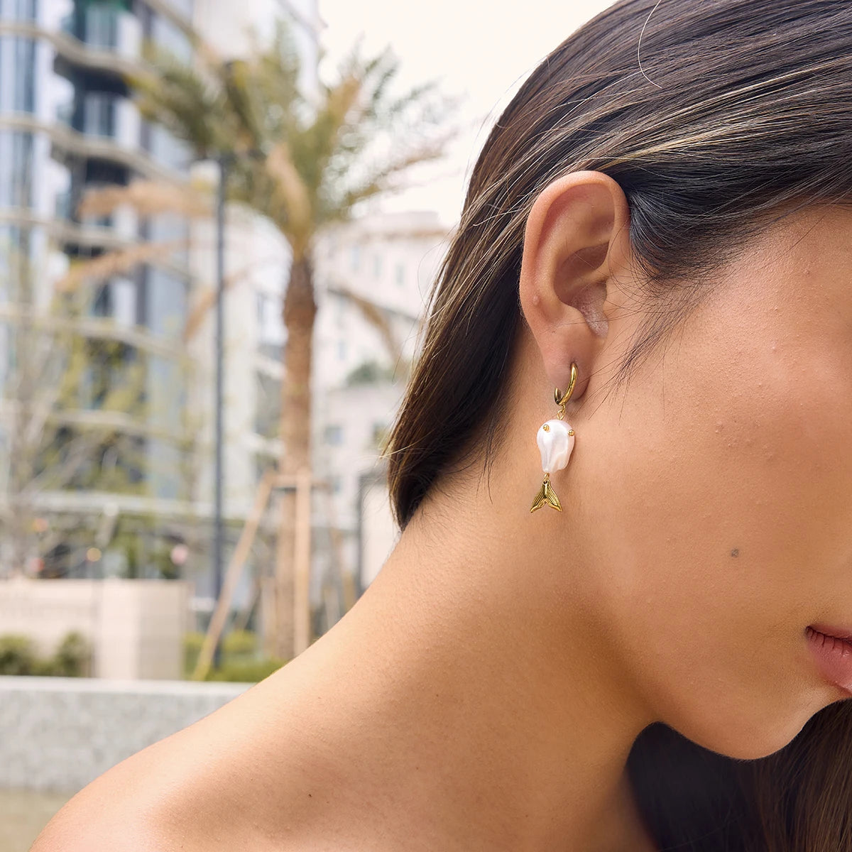 Pearl Fish Drop Earrings