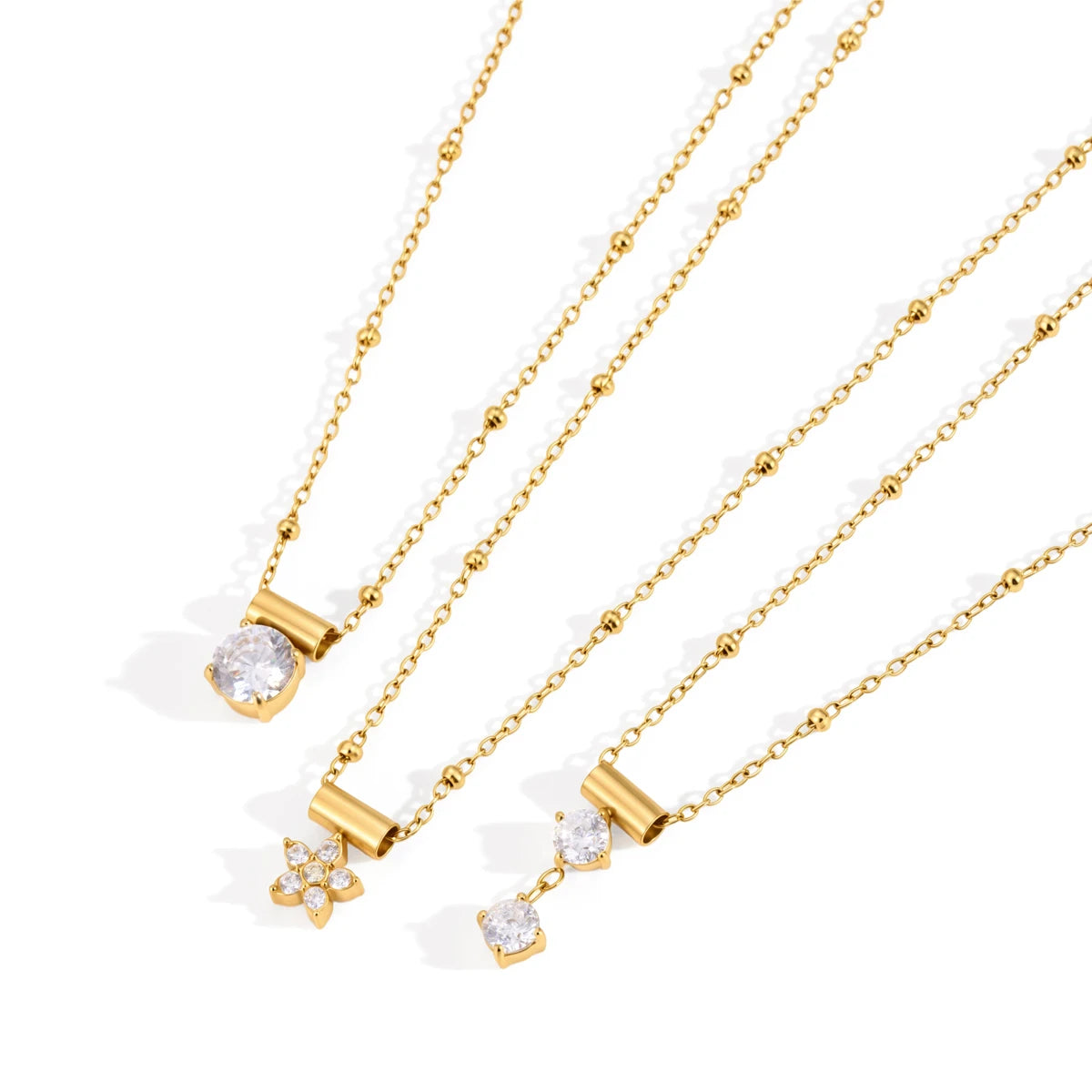 Cubic Zircon Round Flower Pendant Necklace
