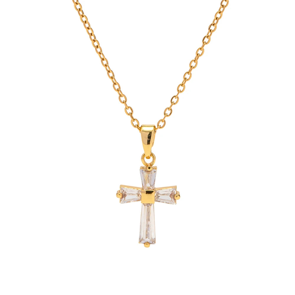 Delicate White Cubic Zirconia Square Geometric Pendant Necklace