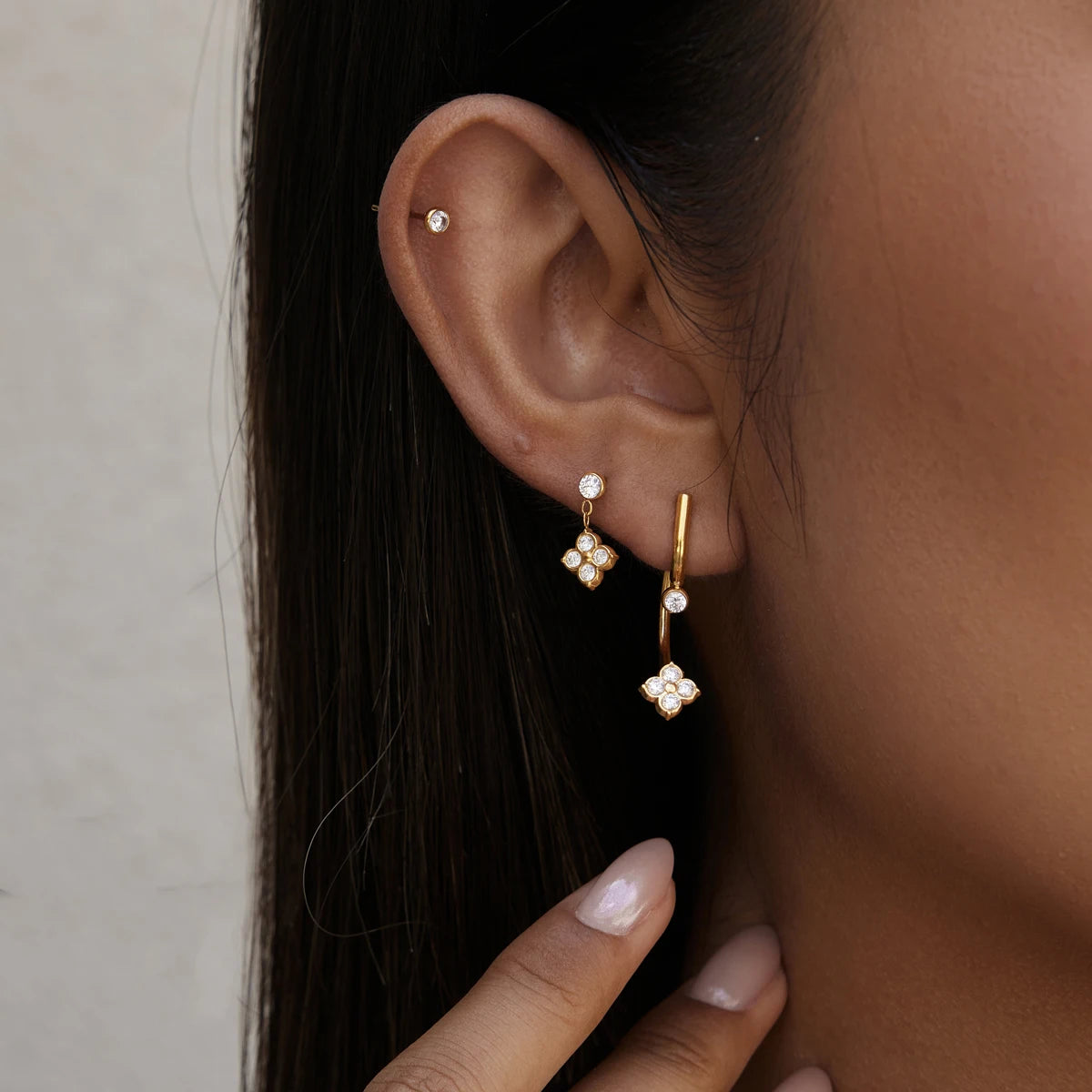 3pcs/set  Zircon Flower Drop Earring