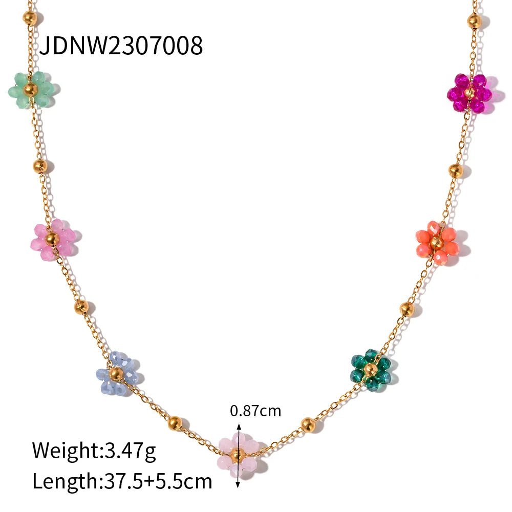 Colorful Floral Chain Bracelet Necklace Set