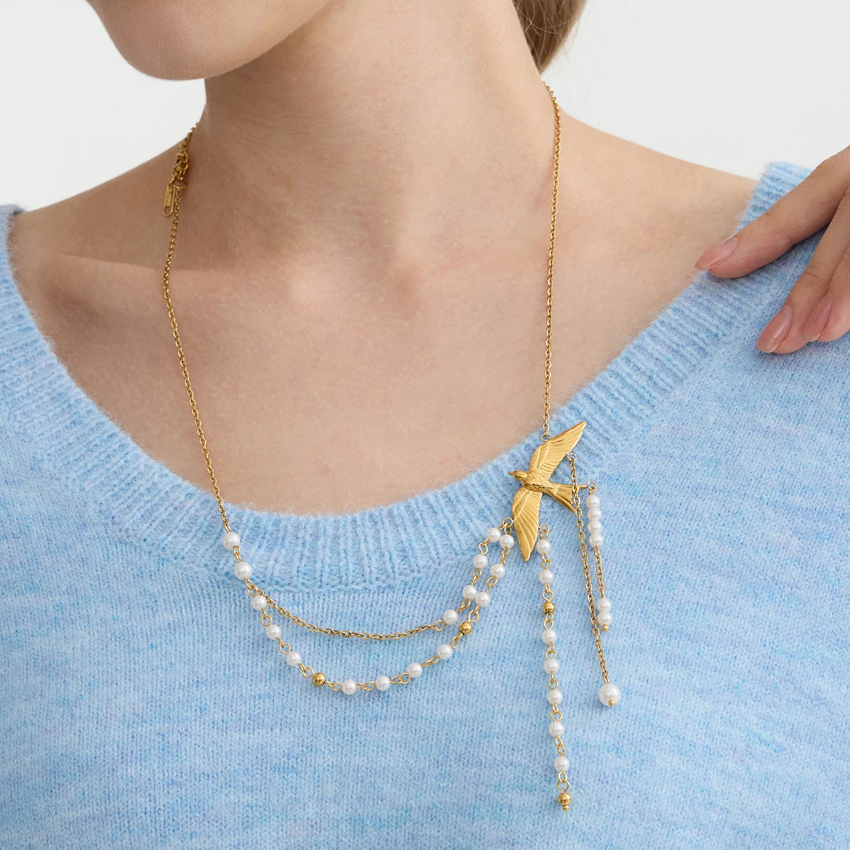 Elegant Swallow Pendant Pearl Tassel Necklace