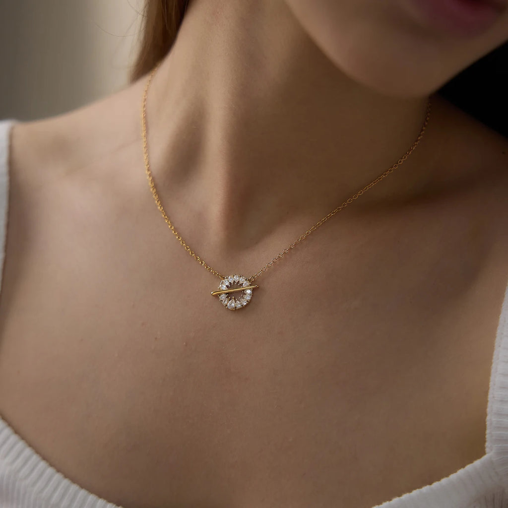 Zircon Round Pendant Drop Necklace