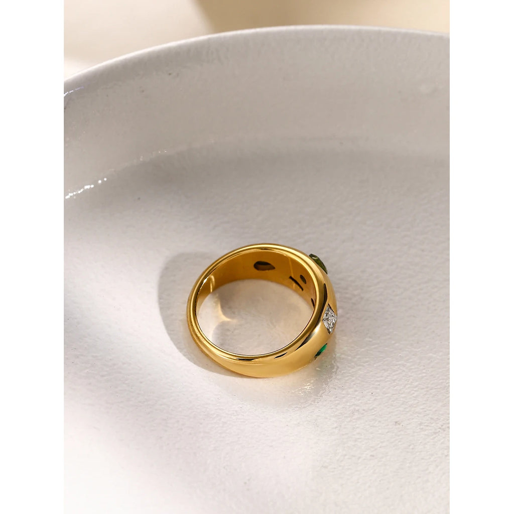 Color Cubic Zirconia Diamonds Stainless Steel Rings