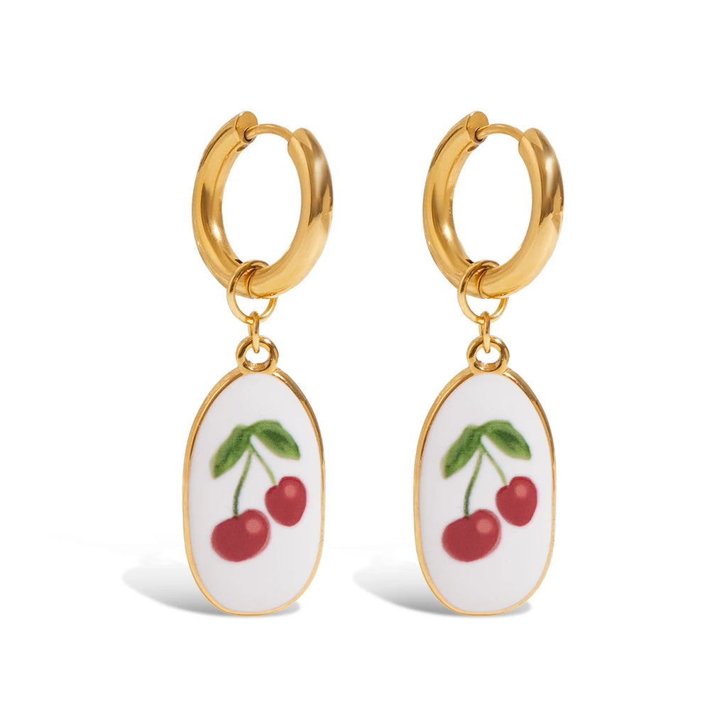 Strawberry Cherry Oil Drip Drop Hoop Earring