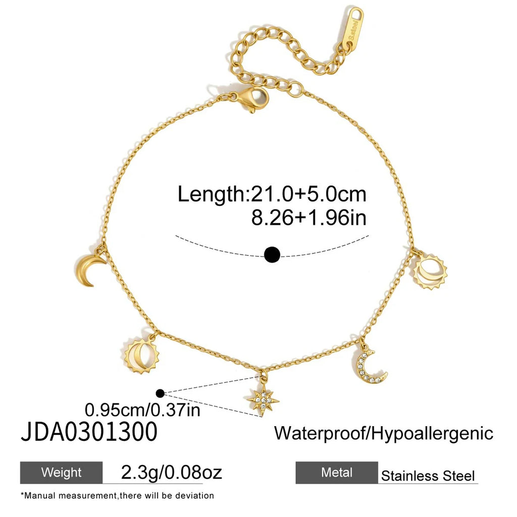 Classic Moon Star Sun Charm Anklet