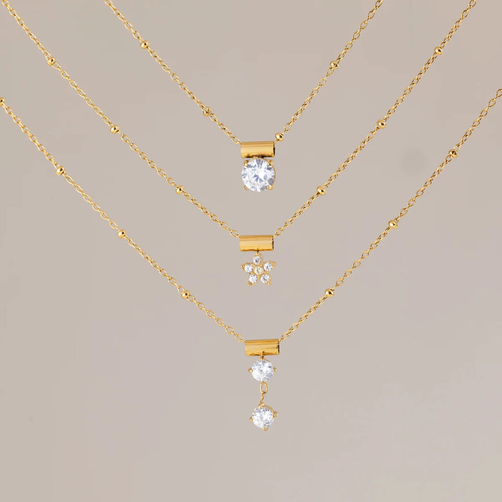 Cubic Zircon Round Flower Pendant Necklace