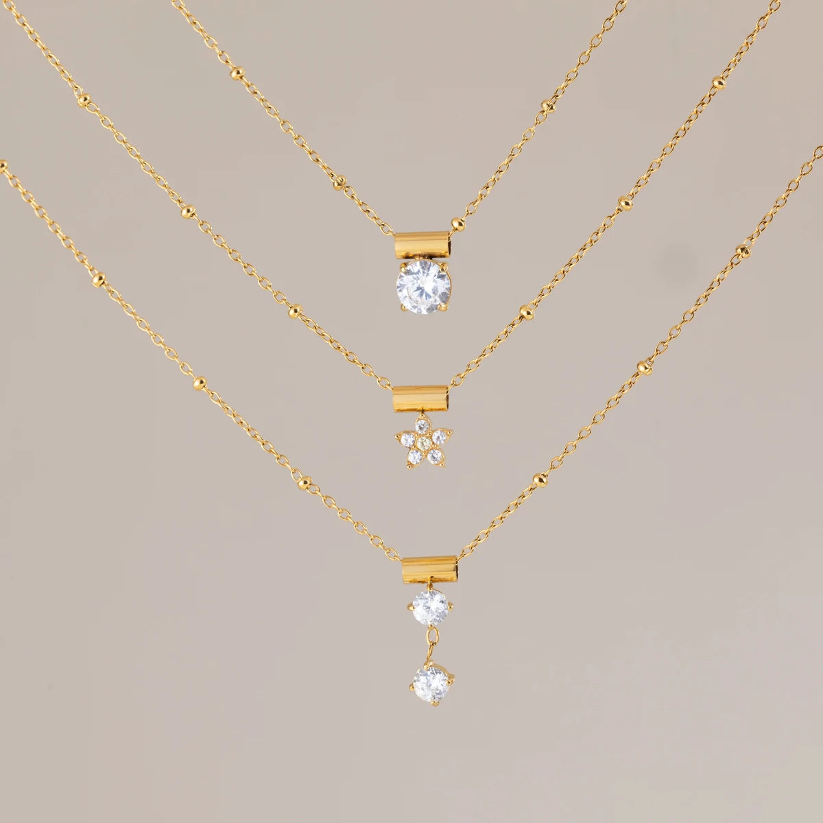 Cubic Zircon Round Flower Pendant Necklace