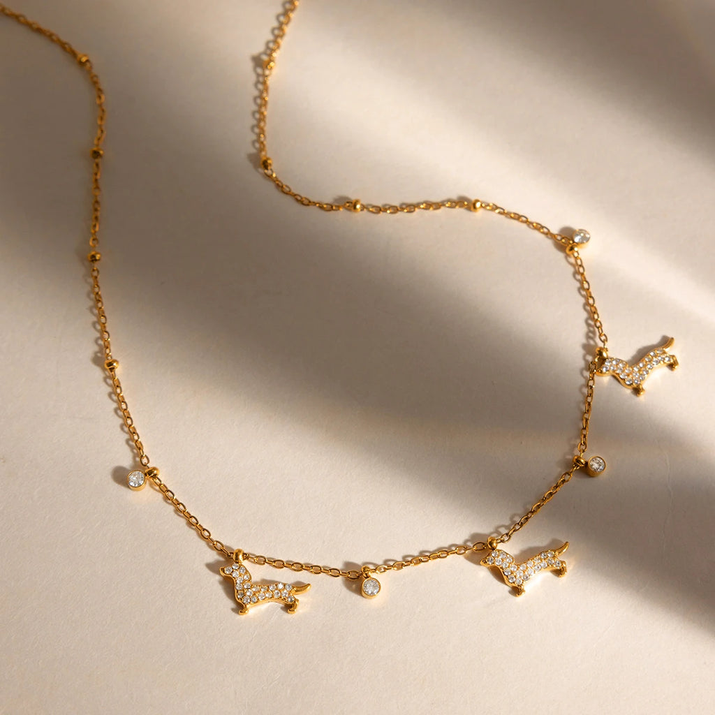 Delicate Crystal Dog Cat Pendant Necklace