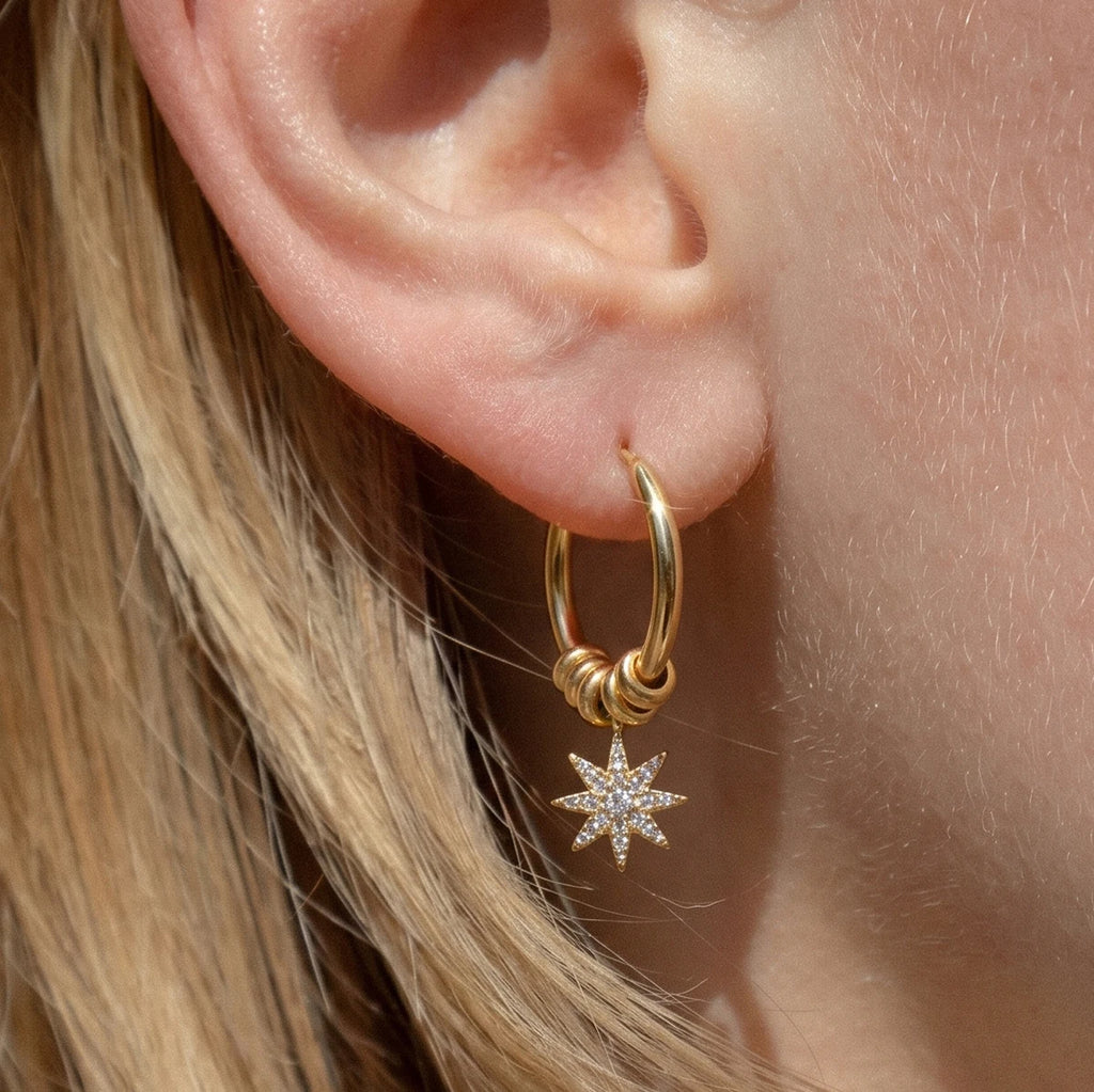 Zircon Round Star Hoops Earrings