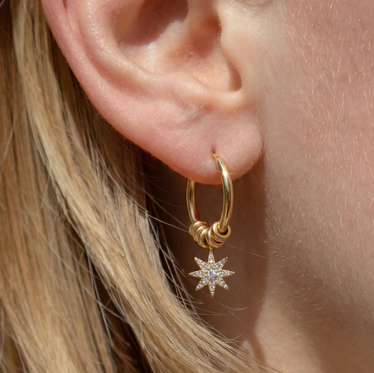Zircon Round Star Hoops Earrings