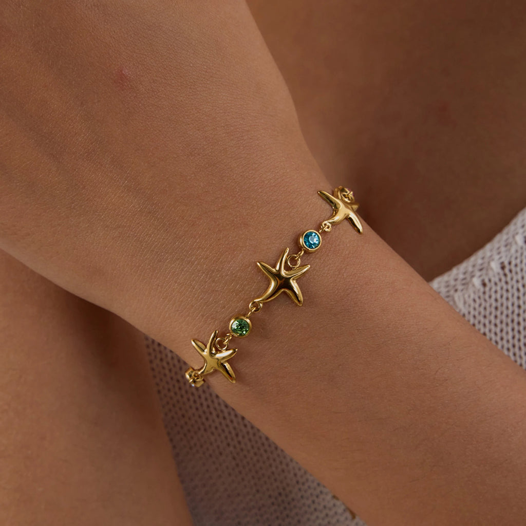 Color Zirconia Starfish Charm Bracelet