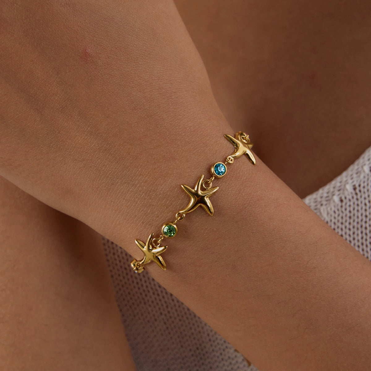 Color Zirconia Starfish Charm Bracelet