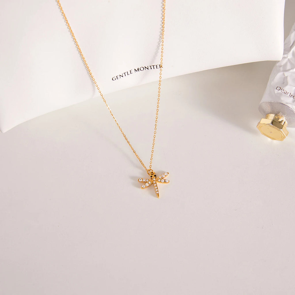 Delicate Crystal Dragonfly Pendant Necklace