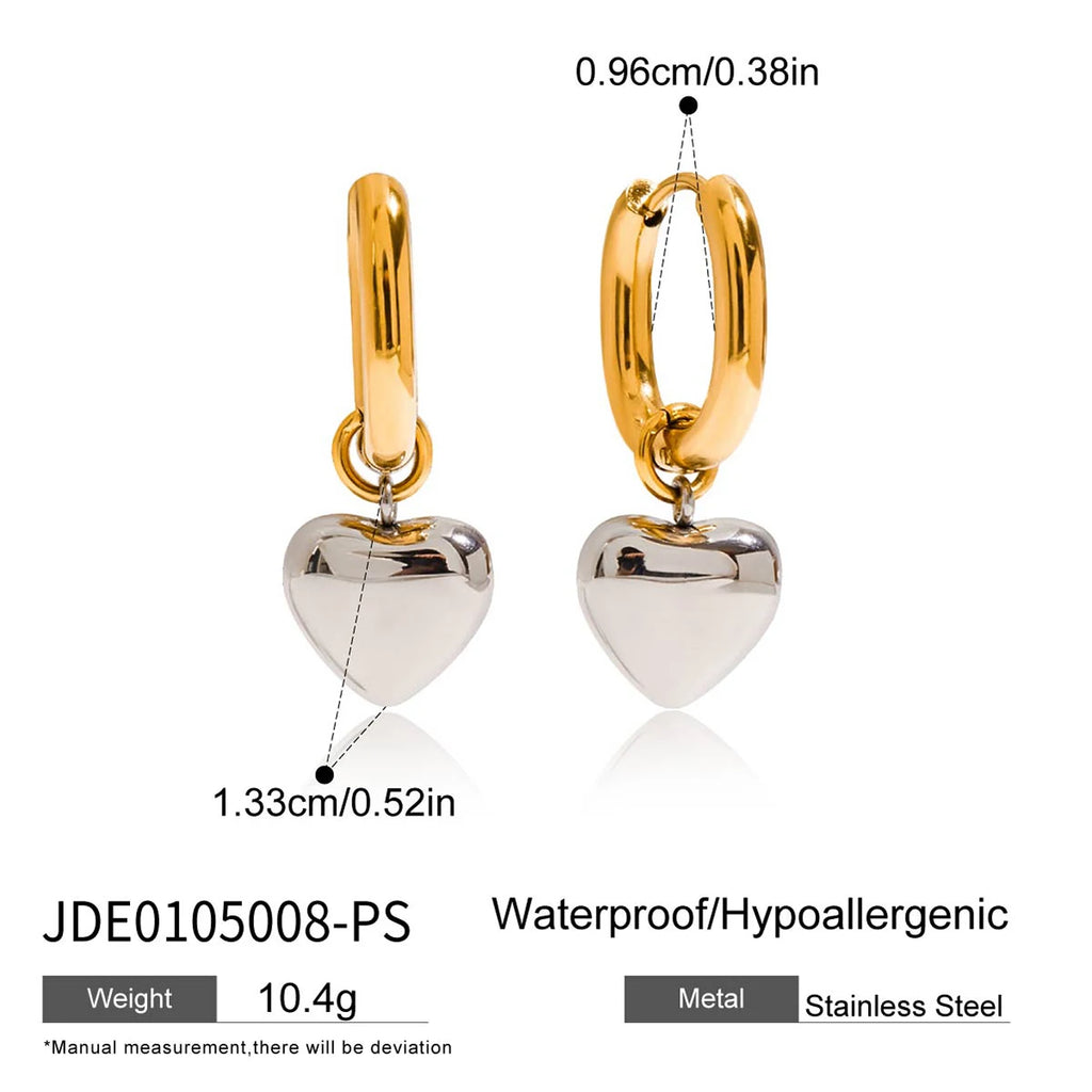 Gold Silver Stainless Heart Dangle Earrings