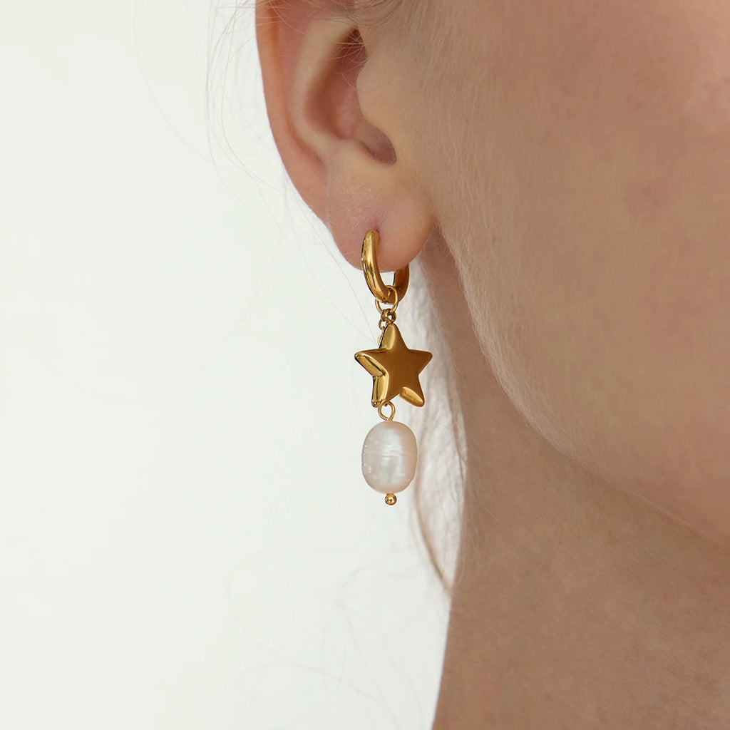 Elegant Star Freshwater Pearl Drop Earrings