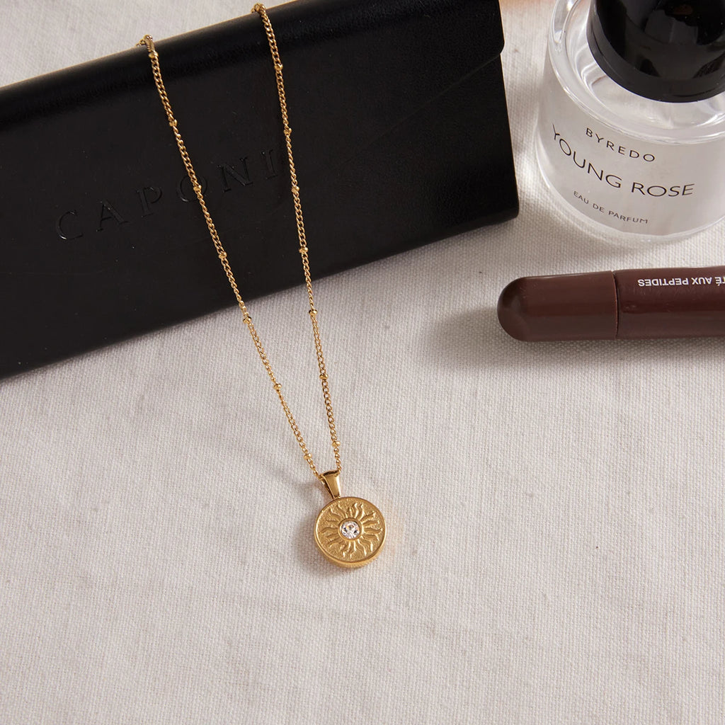 Moon Star Sun Double Side Pendant Necklace