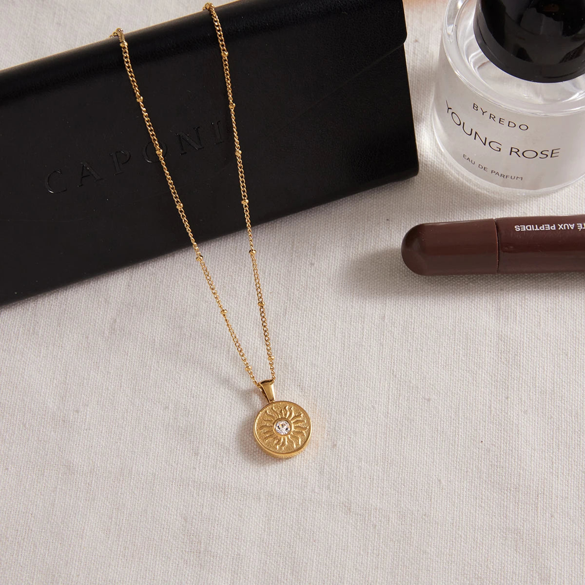 Moon Star Sun Double Side Pendant Necklace