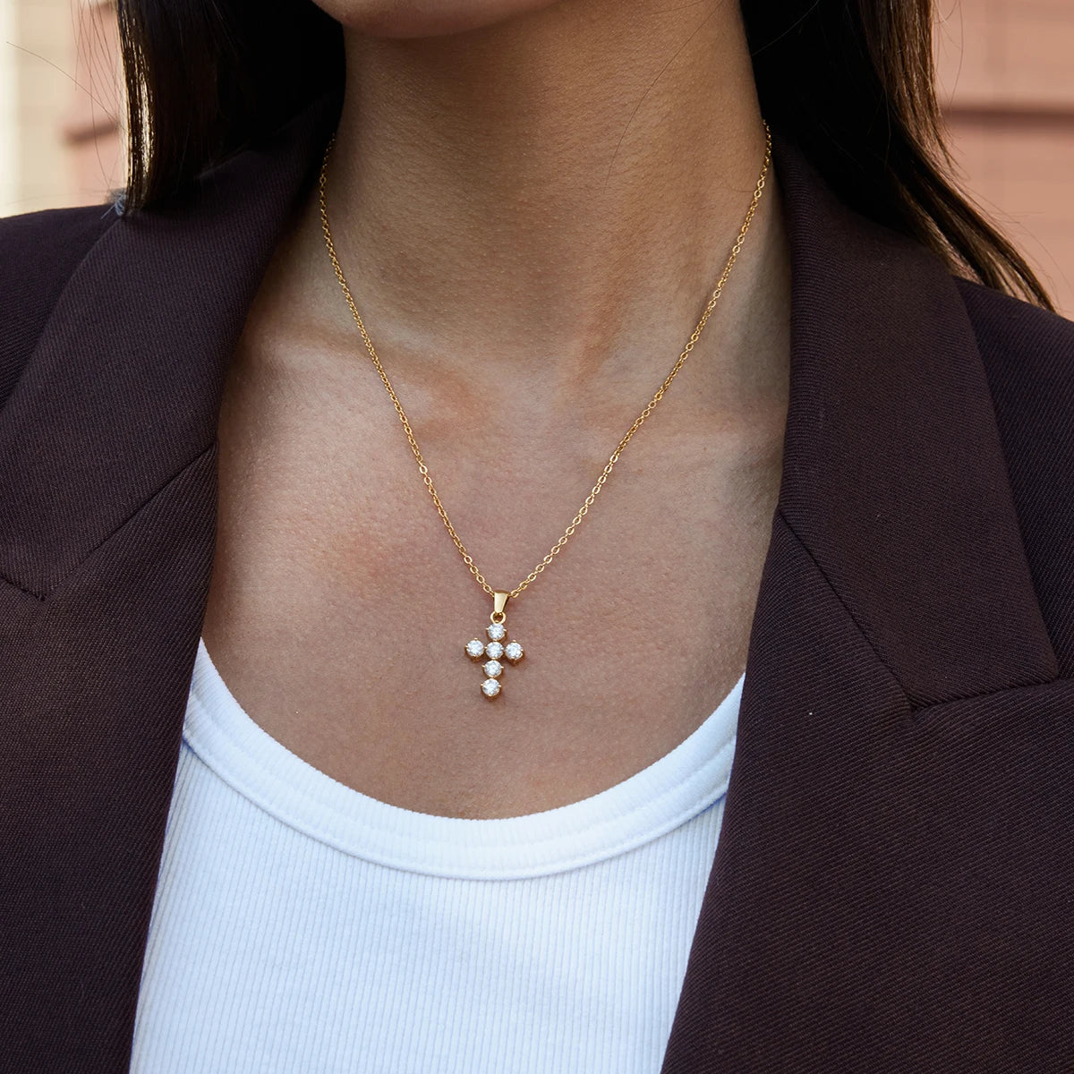 Classic Cubic Zirconia Cross Pendant Necklace