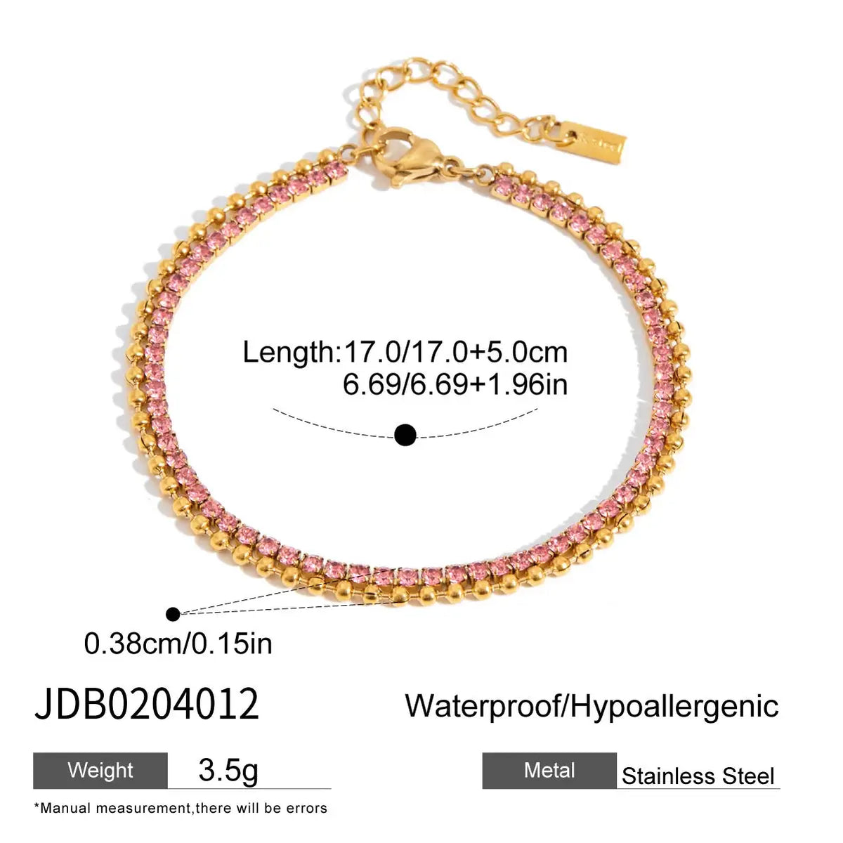 Pink Rhinestones Double Layers Chain Bracelet
