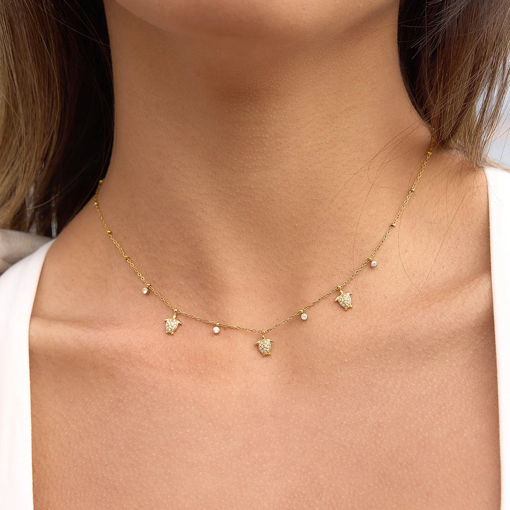 Delicate Crystal Starfish Turtle Dolphin Pendant Necklace