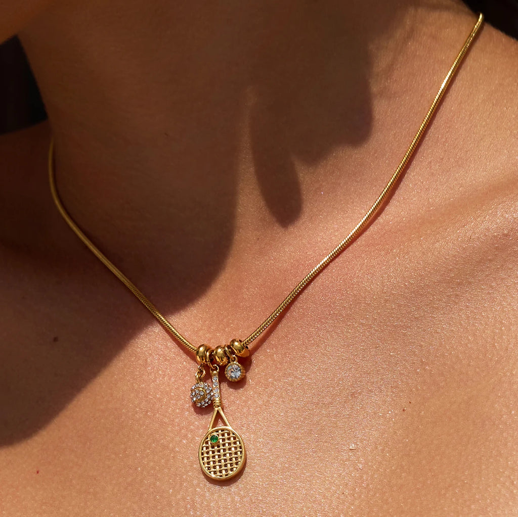 Dainty Zircon Tennis Racket Pendant Necklace