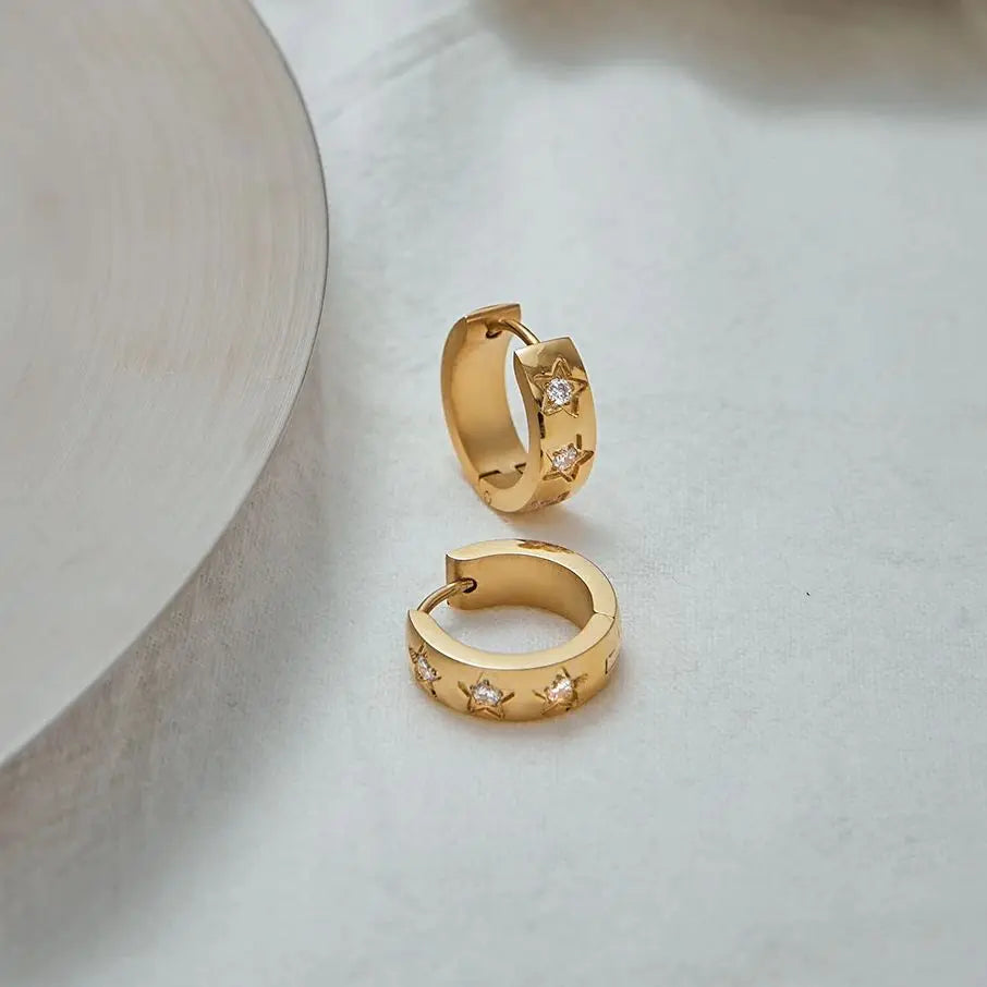 Star Zirconia Round Hoop Earrings