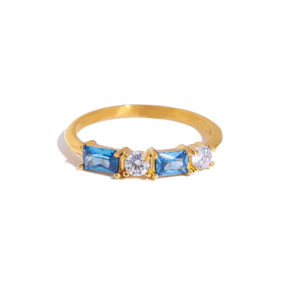 Blue White Geometric Zircon Ring
