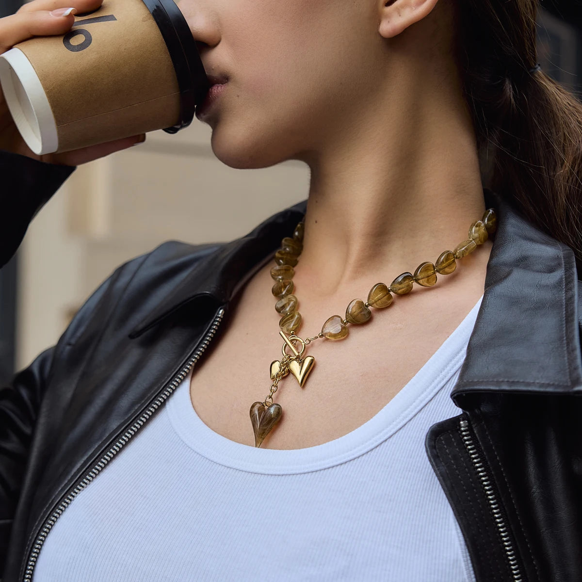 Chic Chunky Resin Heart Pendant Necklace