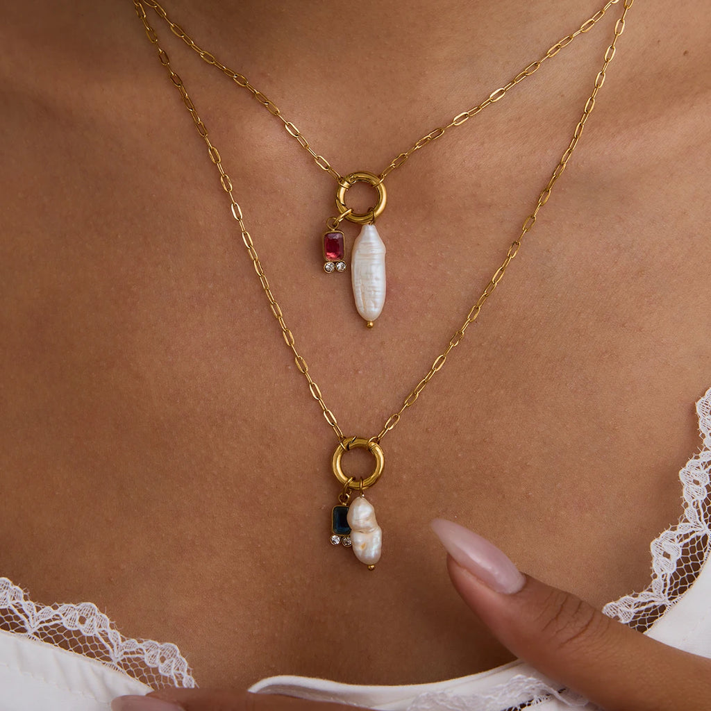 Natural Pearls And Color Zirconia Pendant Necklace