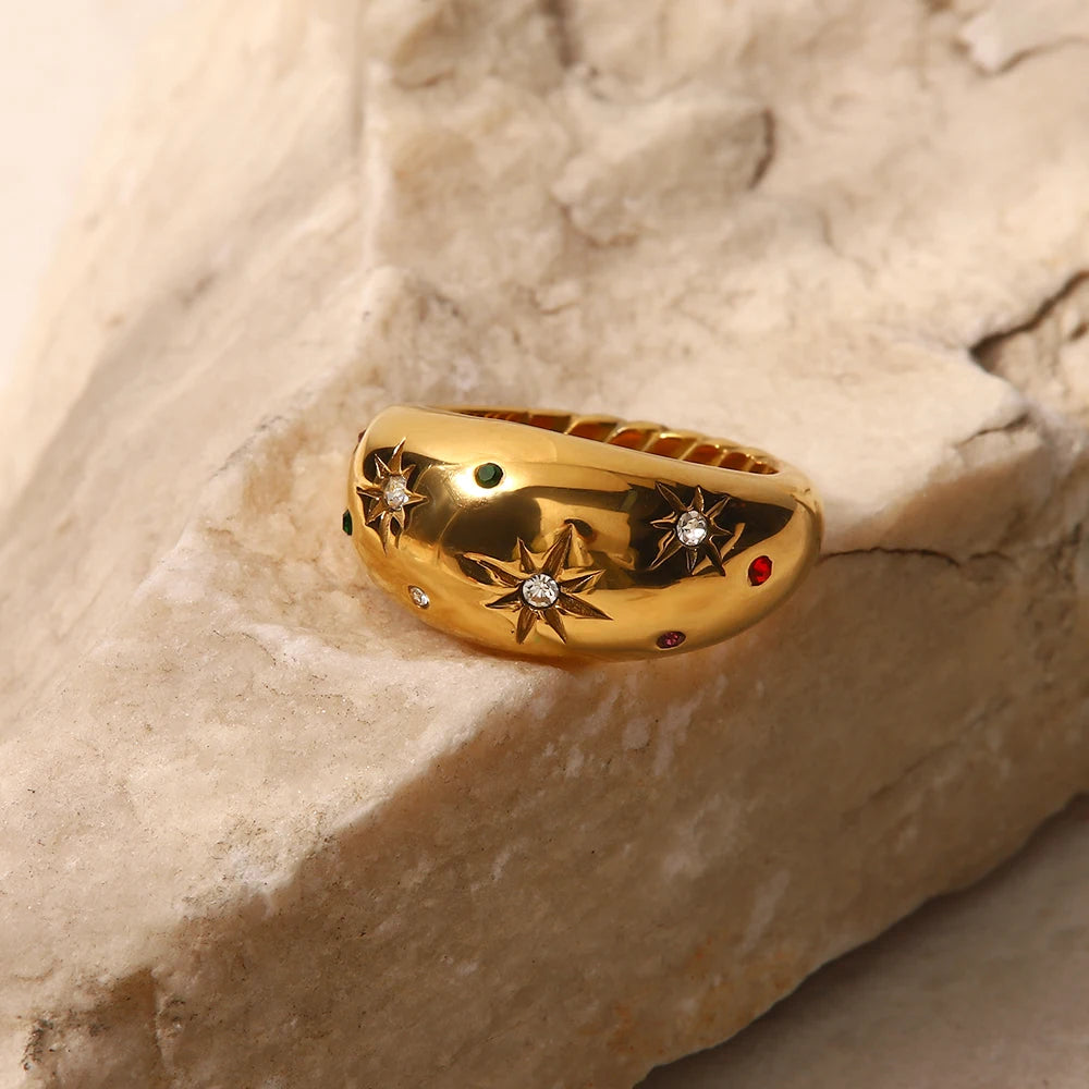 Gold Color Geometric Stainless Steel Smooth Chubby Star Rings