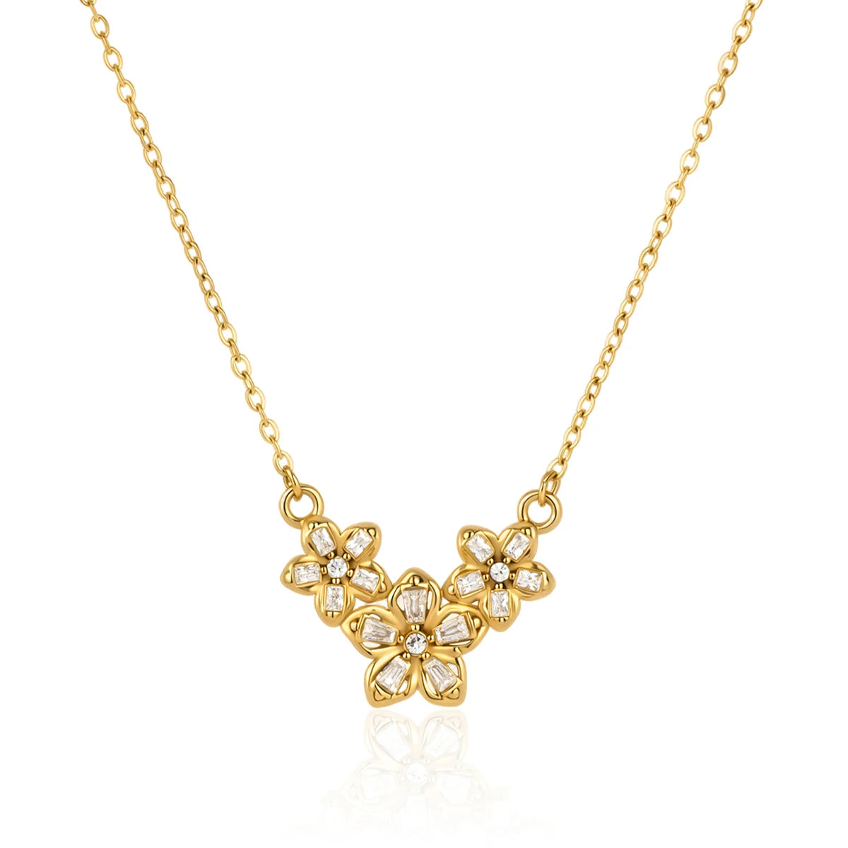 Romantic Zircon Flower Pendant Necklace