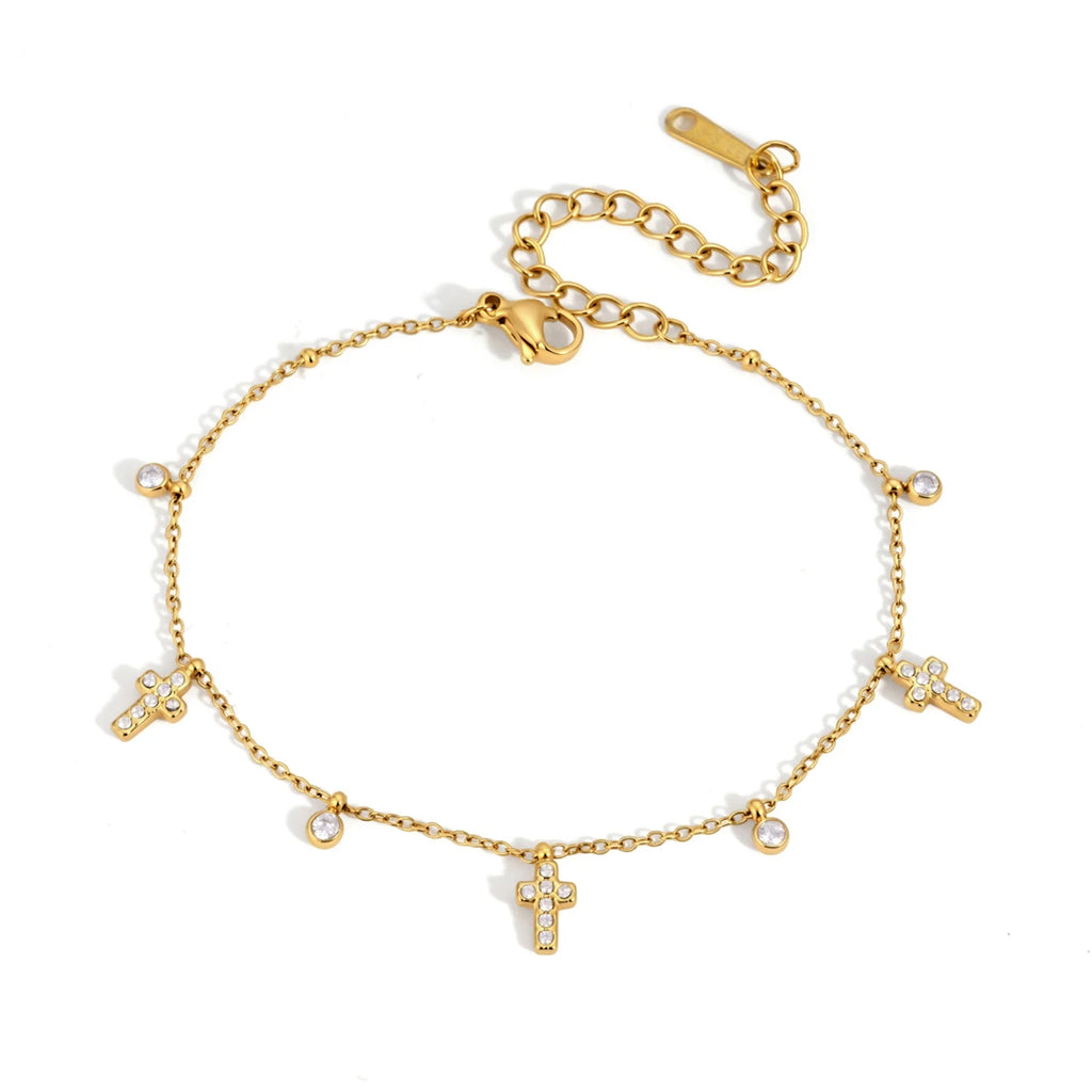 Delicate Cross Round Zircon Pendant Bracelet