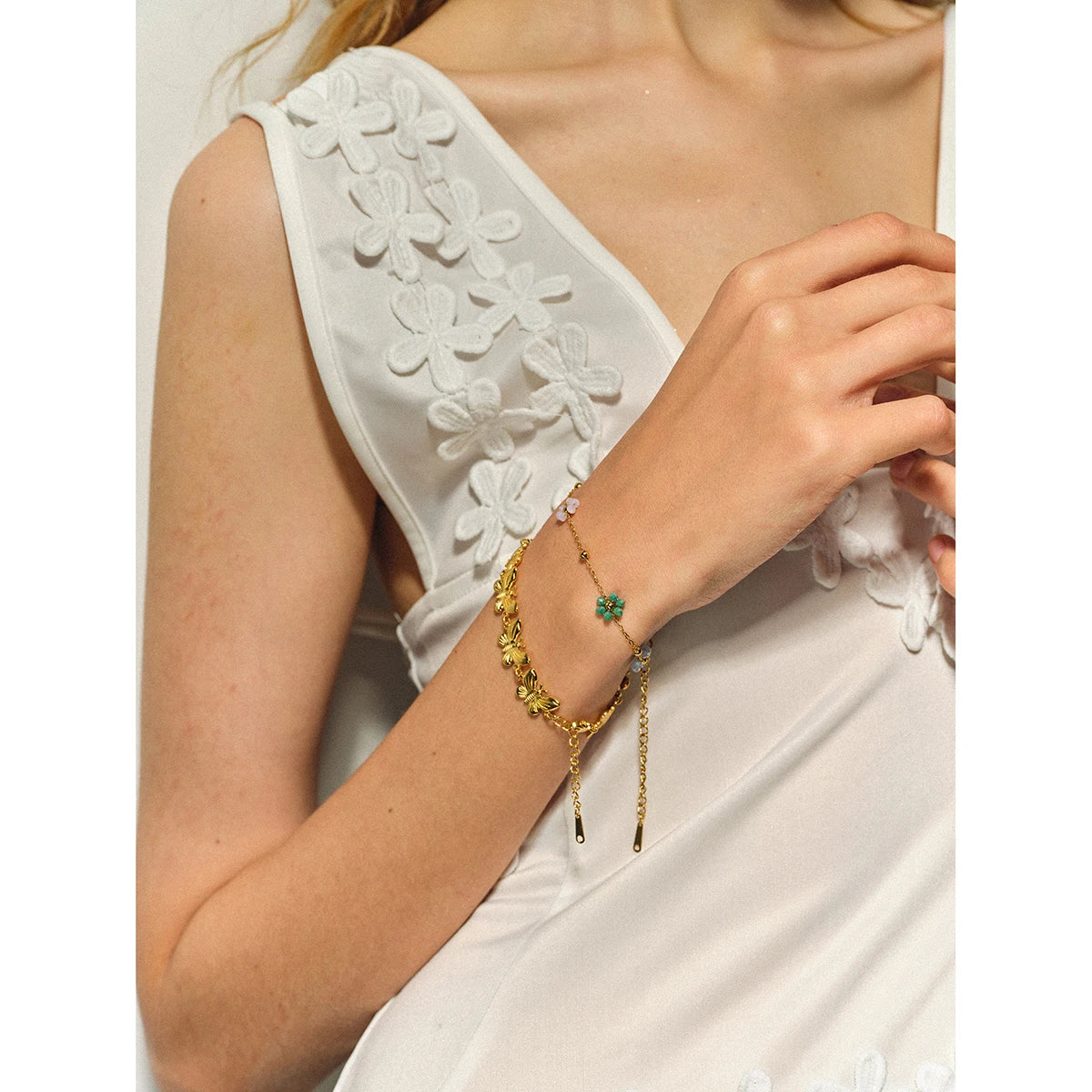 Colorful Floral Chain Bracelet Necklace Set