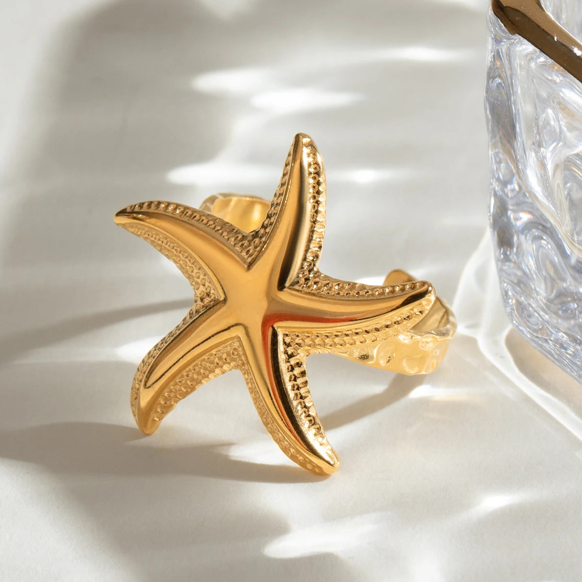 Patterned Starfish Imitation Pearl Necklace And Ring