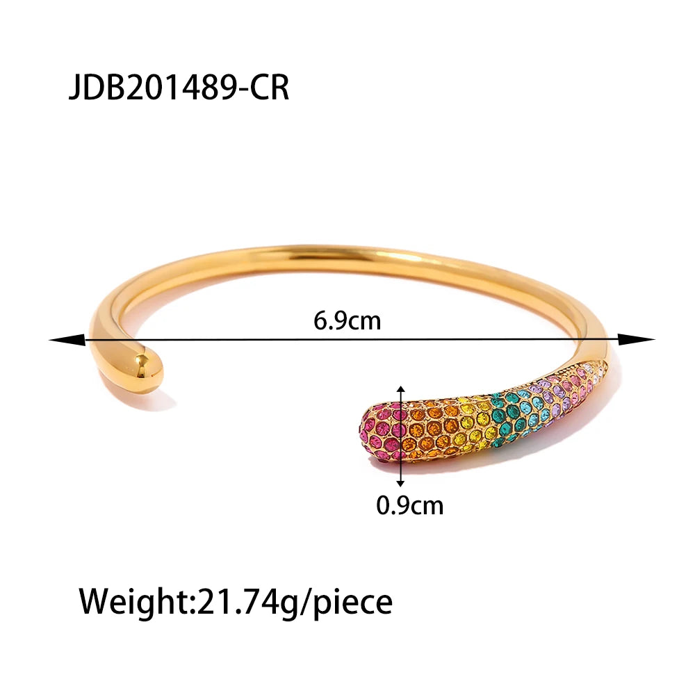 Luxury Colorful Cubic Zirconia Pearl Stainless Steel Cuff Bracelet