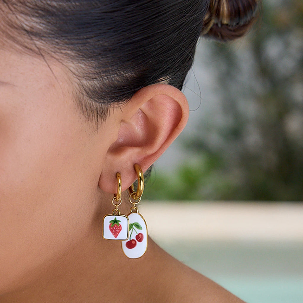 Strawberry Cherry Oil Drip Drop Hoop Earring