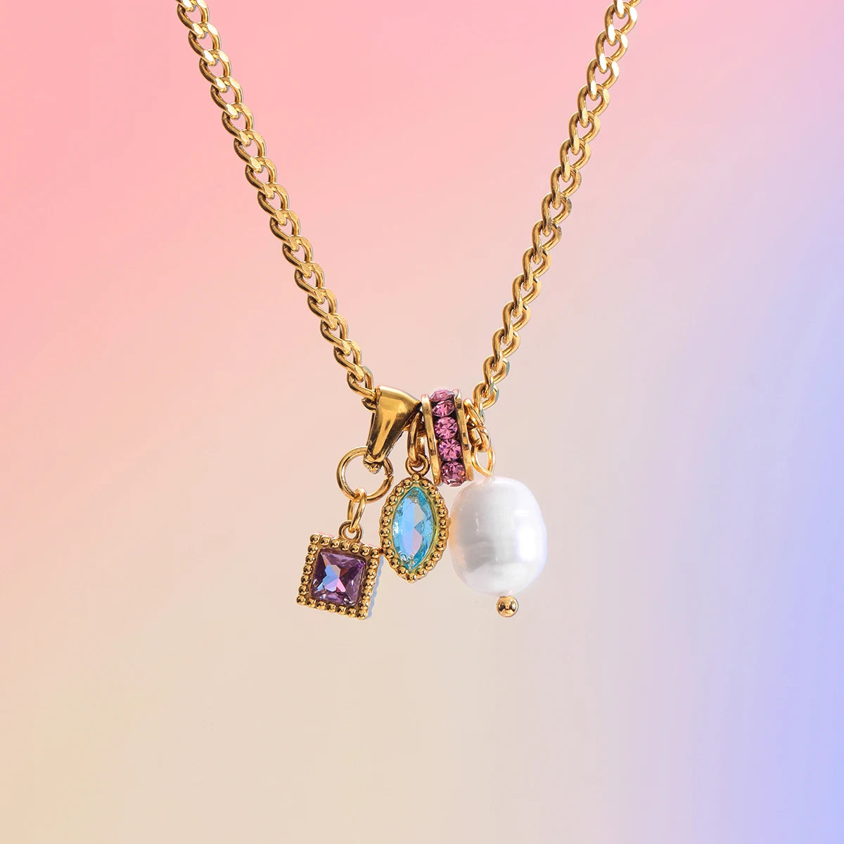 Lucky Zircon Bead Freshwater Pearl Pendant Necklace