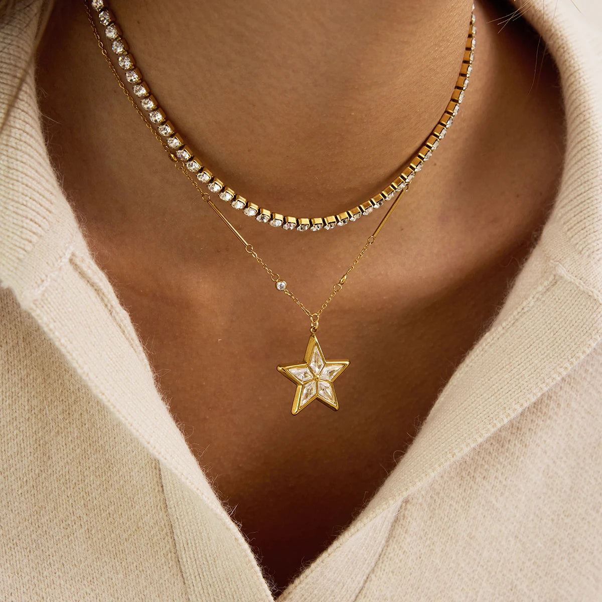Delicate Zircon Star Pendant Necklace