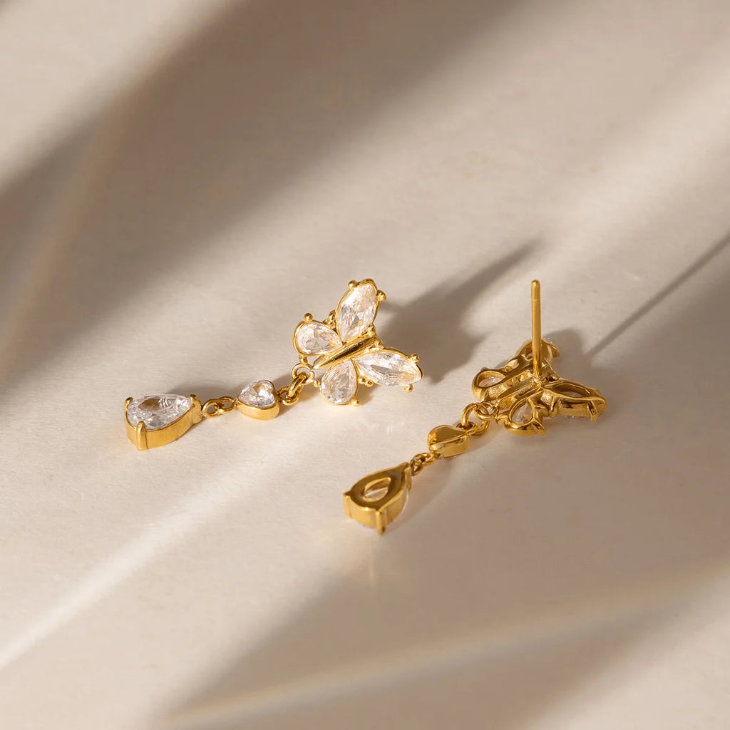 Delicate Zircon Butterfly Heart Water Drop Earrings